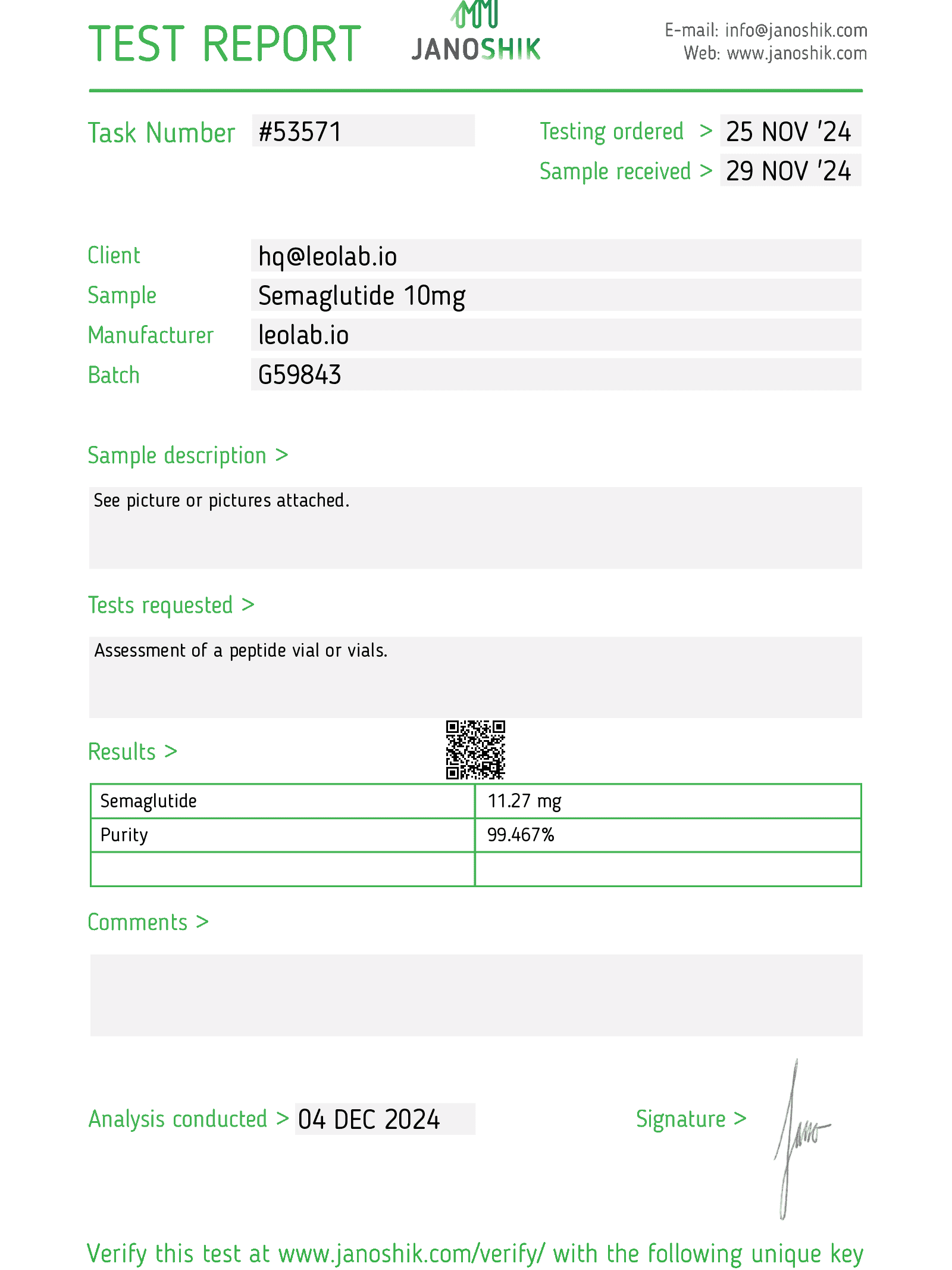 Semaglutide 3rd party test report Test-Report-53571