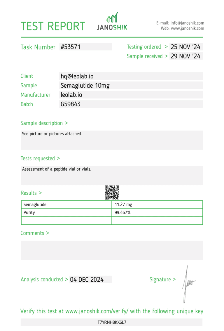 Semaglutide 3rd party test report Test-Report-53571