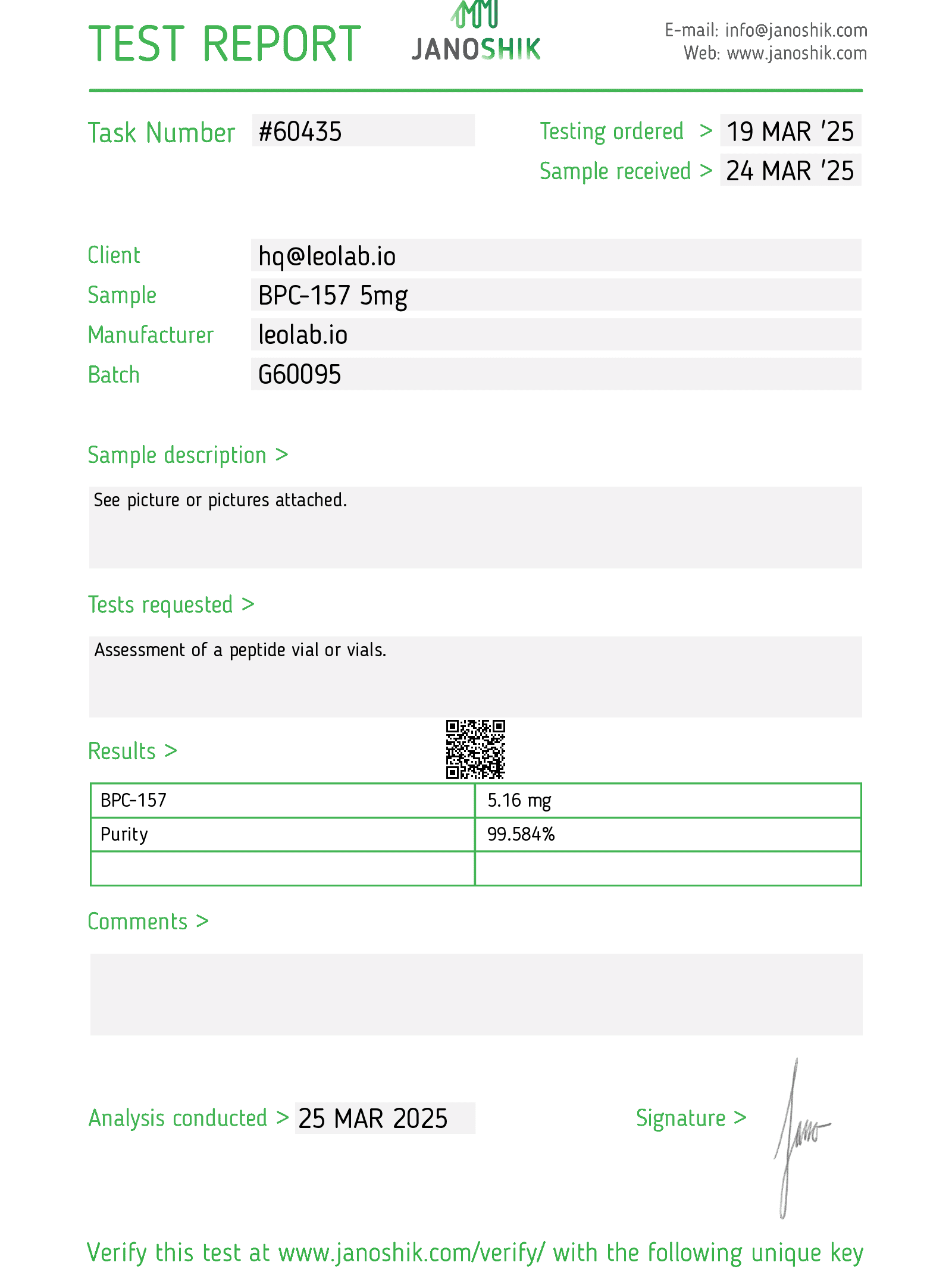 BPC-157 Test Report 60435
