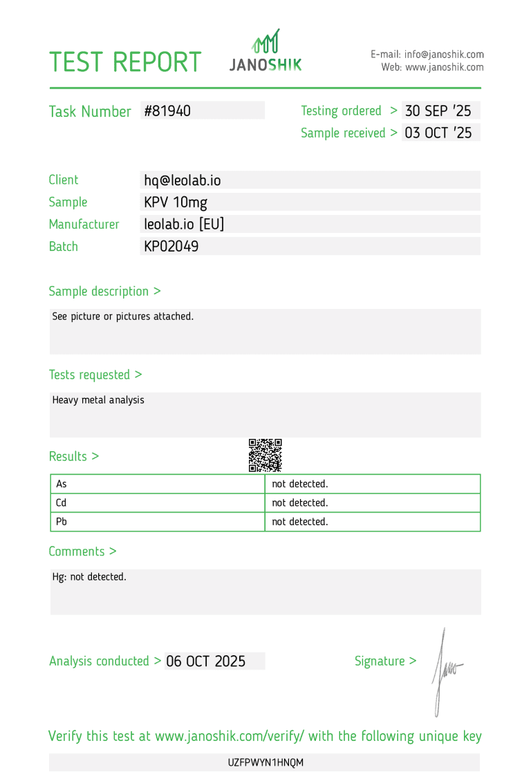 KPV 3rd party test results